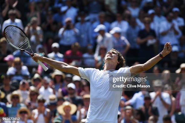 Alexander Zverev of Germany celebrates after defeating Taylor Fritz of the United States in their Men's Singles second round match on day five of the...