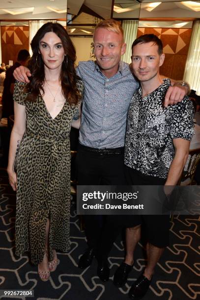 Juno Dawson, Matt Cain and Dan Gillespie Sells attend the Attitude Pride Awards 2018 at The Berkeley Hotel on July 6, 2018 in London, England.