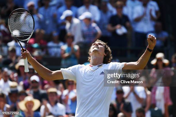 Alexander Zverev of Germany celebrates after defeating Taylor Fritz of the United States in their Men's Singles second round match on day five of the...