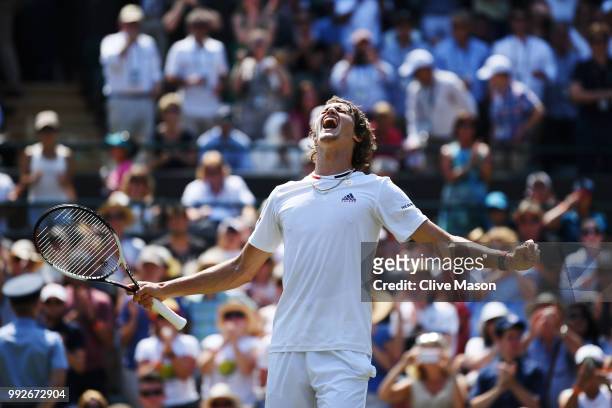 Alexander Zverev of Germany celebrates after defeating Taylor Fritz of the United States in their Men's Singles second round match on day five of the...