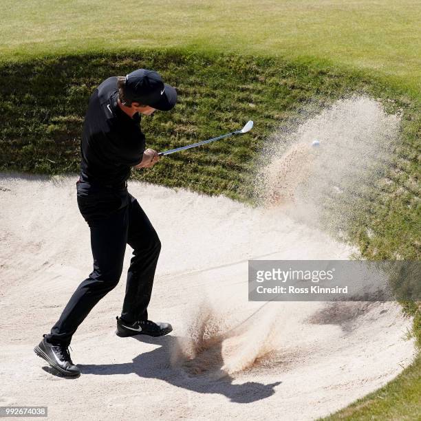Thorbjorn Olesen of Denmark plays his second shot on the par three 7th hole during the second round of the Dubai Duty Free Irish Open at Ballyliffin...