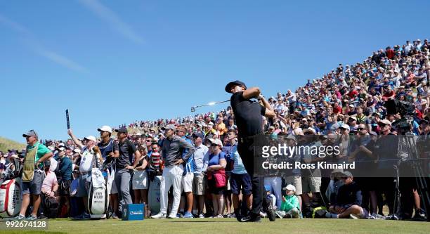 Thorbjorn Olesen of Denmark on the 8th tee during the second round of the Dubai Duty Free Irish Open at Ballyliffin Golf Club on July 6, 2018 in...