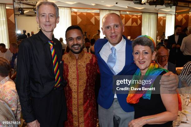 Peter Tatchell, Mazharul Islam, Judge Robert Rinder and Senior Rabbi Laura Janner-Klausner attend the Attitude Pride Awards 2018 at The Berkeley...