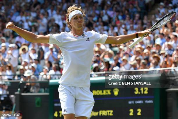 Germany's Alexander Zverev celebrates after winning against US player Taylor Fritz during their men's singles second round match on the fifth day of...