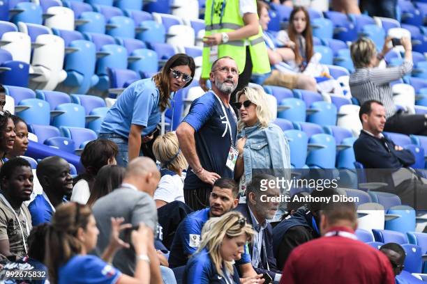Alain Griezmann, father of Antoine Griezmann and Erika Choperena, wife of Antoine Griezmann during 2018 FIFA World Cup Quarter Final match between...