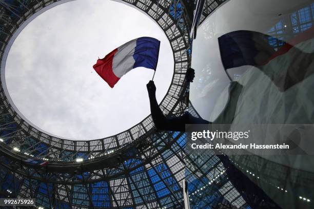 General view inside the stadium prior to the 2018 FIFA World Cup Russia Quarter Final match between Uruguay and France at Nizhny Novgorod Stadium on...