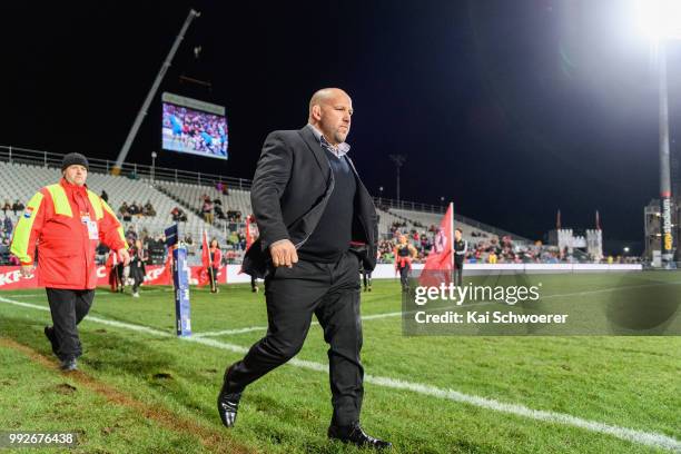 Assistant Coach Jason Ryan of the Crusaders looks on prior to the round 18 Super Rugby match between the Crusaders and the Highlanders at AMI Stadium...