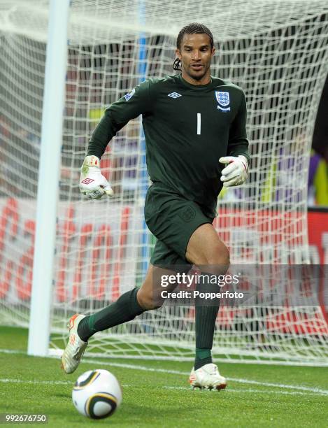 David James of England in action during the FIFA World Cup Group C match between Slovenia and England at the Nelson Mandela Bay Stadium on June 23,...