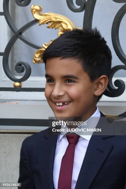 Hamad, son of Qatar Sheikh Tamim bin Hamad Al Thani is pictured at the Elysee palace on July 6 in Paris.