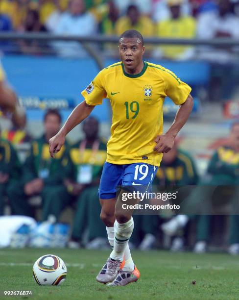 Julio Baptista of Brazil in action during the FIFA World Cup Group G match between Portugal and Brazil at the Moses Mabhida Stadium on June 25, 2010...