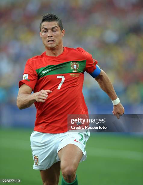 Cristiano Ronaldo of Portugal in action during the FIFA World Cup Group G match between Portugal and Brazil at the Moses Mabhida Stadium on June 25,...