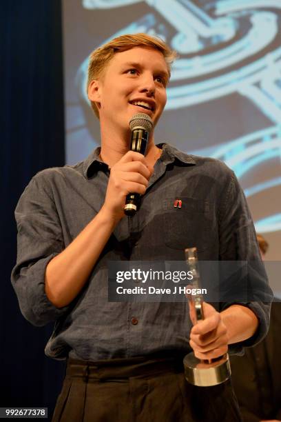 George Ezra, winner of the AEG Presents Best Male Award on stage during the Nordoff Robbins' O2 Silver Clef Awards ceremony at Grosvenor House, on...