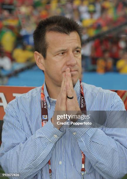 Brazil manager Dunga before the FIFA World Cup Group G match between Portugal and Brazil at the Moses Mabhida Stadium on June 25, 2010 in Durban,...