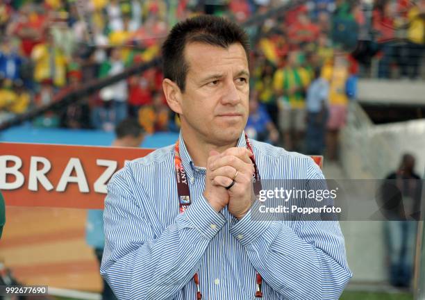 Brazil manager Dunga before the FIFA World Cup Group G match between Portugal and Brazil at the Moses Mabhida Stadium on June 25, 2010 in Durban,...