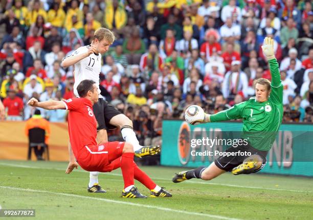 Frank Lampard of England sees his shot is saved by Germany goalkeeper Manuel Neuer during a FIFA World Cup Round of 16 match at the Free State...