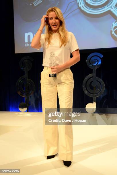 Ellie Goulding, winner of the Liz Hobbs Group Best Female Award on stage during the Nordoff Robbins' O2 Silver Clef Awards ceremony at Grosvenor...