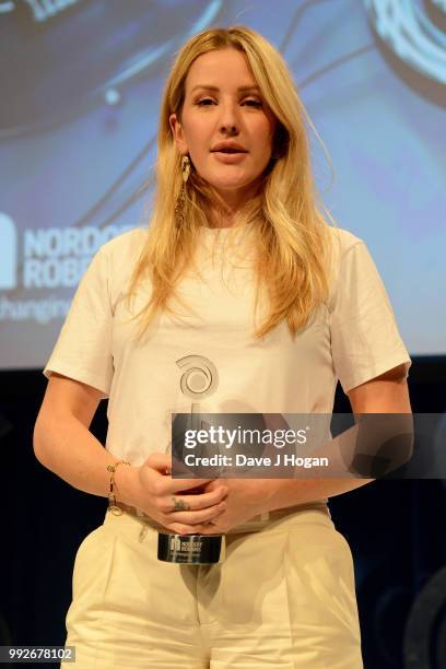 Ellie Goulding, winner of the Liz Hobbs Group Best Female Award on stage during the Nordoff Robbins' O2 Silver Clef Awards ceremony at Grosvenor...