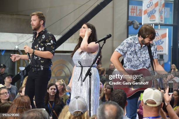 Recording artists Charles Kelley, Hillary Scott and Dave Haywood of Lady Antebellum perform during NBC's 'Today' at Rockefeller Plaza on July 6, 2018...