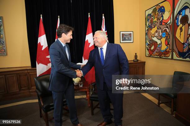 Premier Ford will greet Prime Minister Trudeau at Queens Park.July 05, 2018.