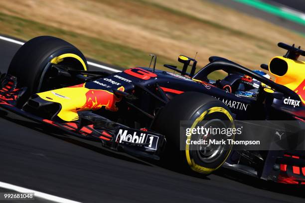 Daniel Ricciardo of Australia driving the Aston Martin Red Bull Racing RB14 TAG Heuer on track during practice for the Formula One Grand Prix of...