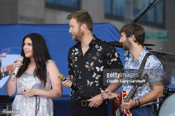 Recording artists Hillary Scott, Charles Kelley and Dave Haywood of Lady Antebellum seen on stage during NBC's 'Today' at Rockefeller Plaza on July...