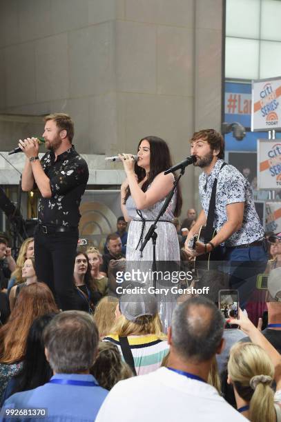 Recording artists Charles Kelley, Hillary Scott and Dave Haywood of Lady Antebellum seen on stage during NBC's 'Today' at Rockefeller Plaza on July...