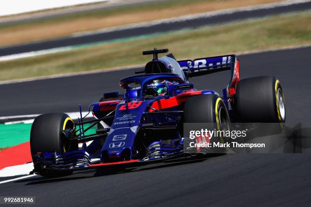 Brendon Hartley of New Zealand driving the Scuderia Toro Rosso STR13 Honda on track during practice for the Formula One Grand Prix of Great Britain...