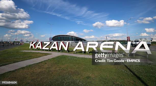 General view of the Kazan Arena sign ahead of the Quarter Final match between Brazil and Belgium Brazil v Belgium - FIFA World Cup 2018 - Quarter...