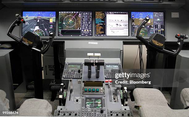 The liquid crystal display and control panels of the Gulf Stream G550 flight simulator is seen at the Honeywell International Inc. Deer Valley...