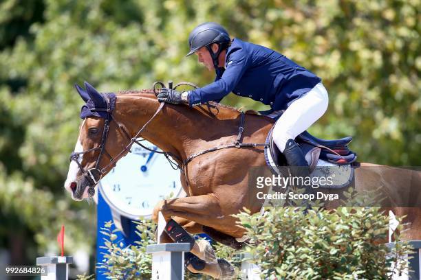Cameron Hanley riding Eis Isaura competes in the Prix Renault Mobility at Champ de Mars on July 6, 2018 in Paris, France.