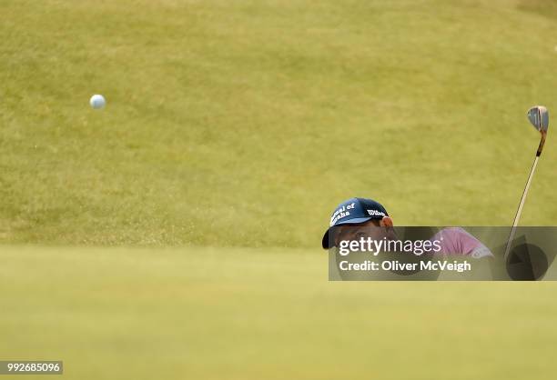 Donegal , Ireland - 6 July 2018; Padraig Harrington of Ireland plays from the bunker on the 2nd hole during Day Two of the Dubai Duty Free Irish Open...
