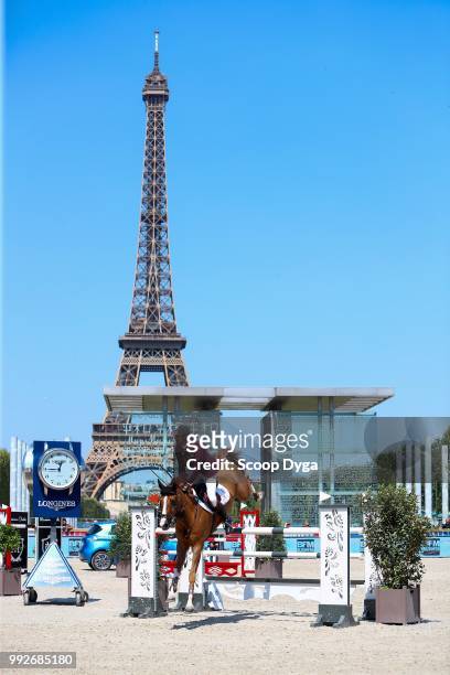 Sheikh Ali Al Thani riding Sirocco competes in the Prix Renault Mobility at Champ de Mars on July 6, 2018 in Paris, France.