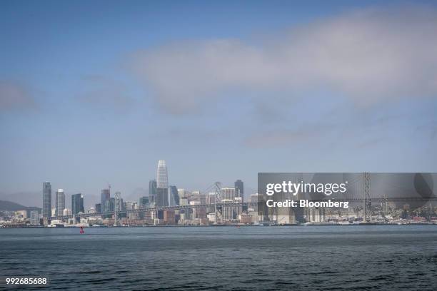 The San Francisco skyline is seen from the Port of Oakland in Oakland, California, U.S., on Thursday, July 5, 2018. President Donald Trump threatened...