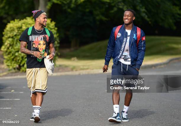 DeAndre Yedlin and Rolando Aarons arrive back for the first team training session at The Newcastle United Training Centre on July 6 in Newcastle upon...