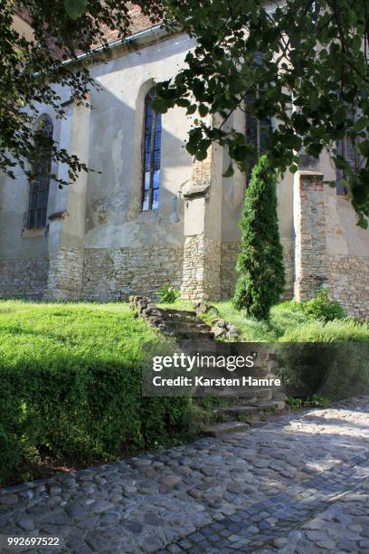 the medieval city of sighisoara - romanian ruins stockfoto's en -beelden