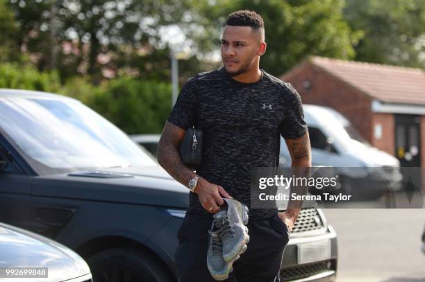 Jamaal Lascelles arrives back for the first team training session at The Newcastle United Training Centre on July 6 in Newcastle upon Tyne, England.