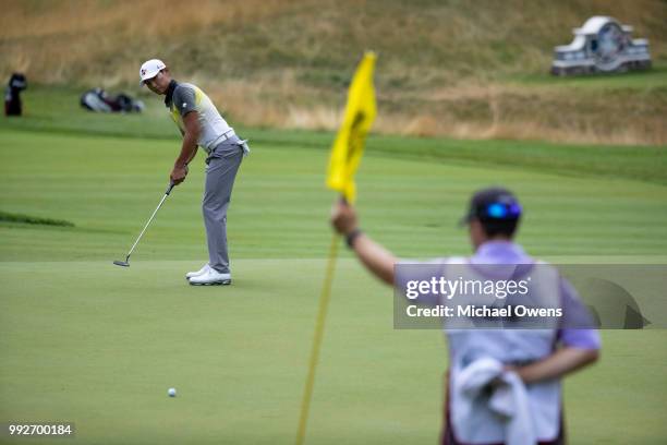 Whee Kim of Korea putts on the 13th hole during round two of A Military Tribute At The Greenbrier held at the Old White TPC course on July 6, 2018 in...