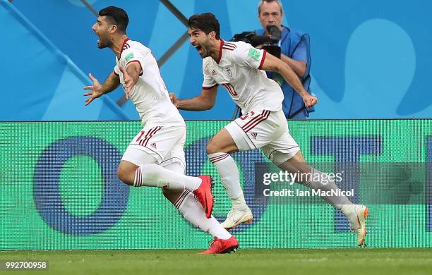 Mehdi Taremi of Iran celebrates during the 2018 FIFA World Cup Russia group B match between Morocco and Iran at Saint Petersburg Stadium on June 15,...