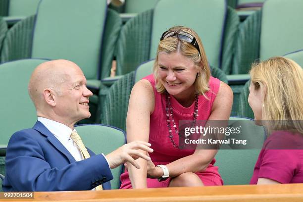 William Hague, his wife Ffion, and Justine Greening attend day five of the Wimbledon Tennis Championships at the All England Lawn Tennis and Croquet...