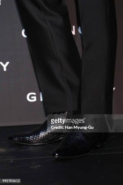 South Korean actor and model Ahn Jae-Hyun, shoe detail, attends during a promotional event for the Givenchy on July 5, 2018 in Seoul, South Korea.