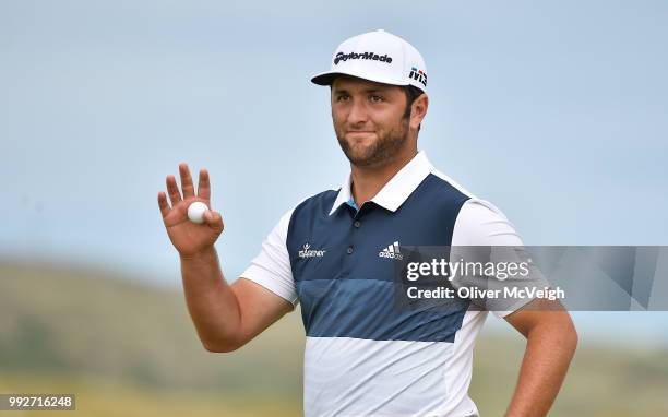 Donegal , Ireland - 6 July 2018; Jon Rahm of Spain acknowledges the crowd on the 9th green during Day Two of the Dubai Duty Free Irish Open Golf...