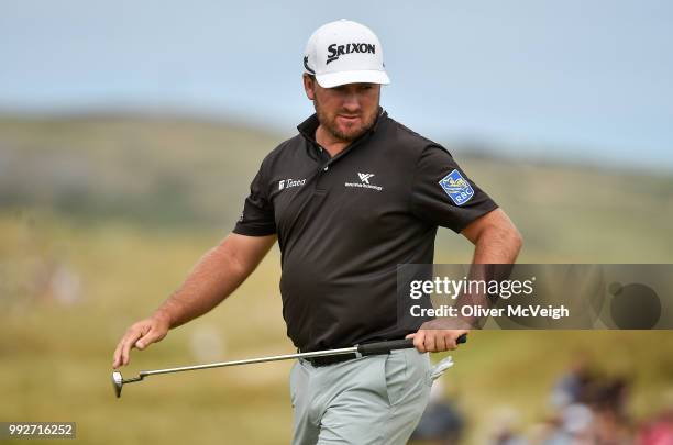 Donegal , Ireland - 6 July 2018; Graeme McDowell of Northern Ireland reacts after missing a putt on the 9th green during Day Two of the Dubai Duty...