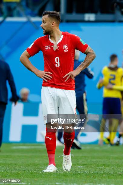 Haris Seferovic of Switzerland looks dejected after the 2018 FIFA World Cup Russia Round of 16 match between Sweden and Switzerland at Saint...