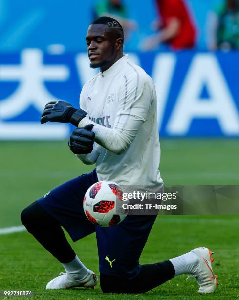 Goalkeeper Yvon Mvogo of Switzerland controls the ball during the 2018 FIFA World Cup Russia Round of 16 match between Sweden and Switzerland at...