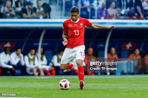 Ricardo Rodriguez of Switzerland controls the ball during the 2018 FIFA World Cup Russia Round of 16 match between Sweden and Switzerland at Saint...