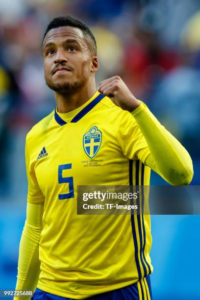 Martin Olsson of Sweden celebrates after winning the 2018 FIFA World Cup Russia Round of 16 match between Sweden and Switzerland at Saint Petersburg...