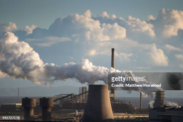 General view smoke coming from a chimney at Tata Steel steelworks on April 26, 2016 in Port Talbot, United Kingdom. Tata and ThyssenKrupp have...