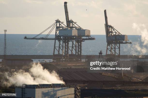 General view of Tata Steel steelworks on April 26, 2016 in Port Talbot, United Kingdom. Tata and ThyssenKrupp have announced plans to merge - the...