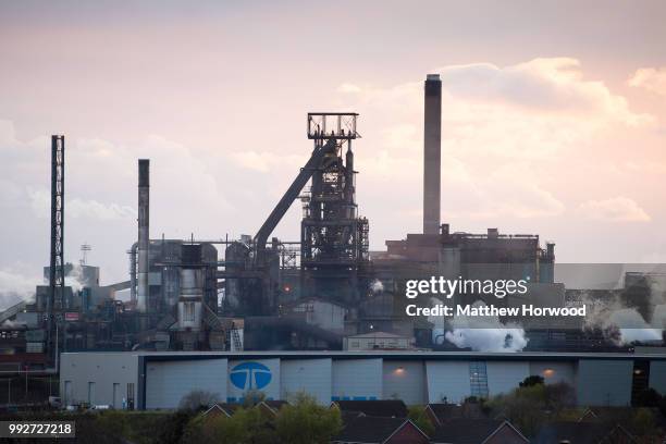 General view of Tata Steel steelworks during sunset on April 26, 2016 in Port Talbot, United Kingdom. Tata and ThyssenKrupp have announced plans to...