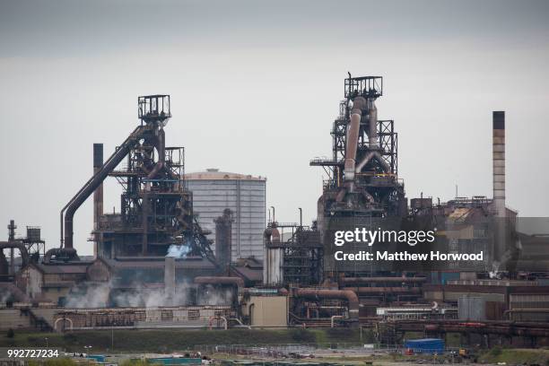 General view of Tata Steel steelwork on April 21, 2016 in Port Talbot, United Kingdom. Tata and ThyssenKrupp have announced plans to merge - the...